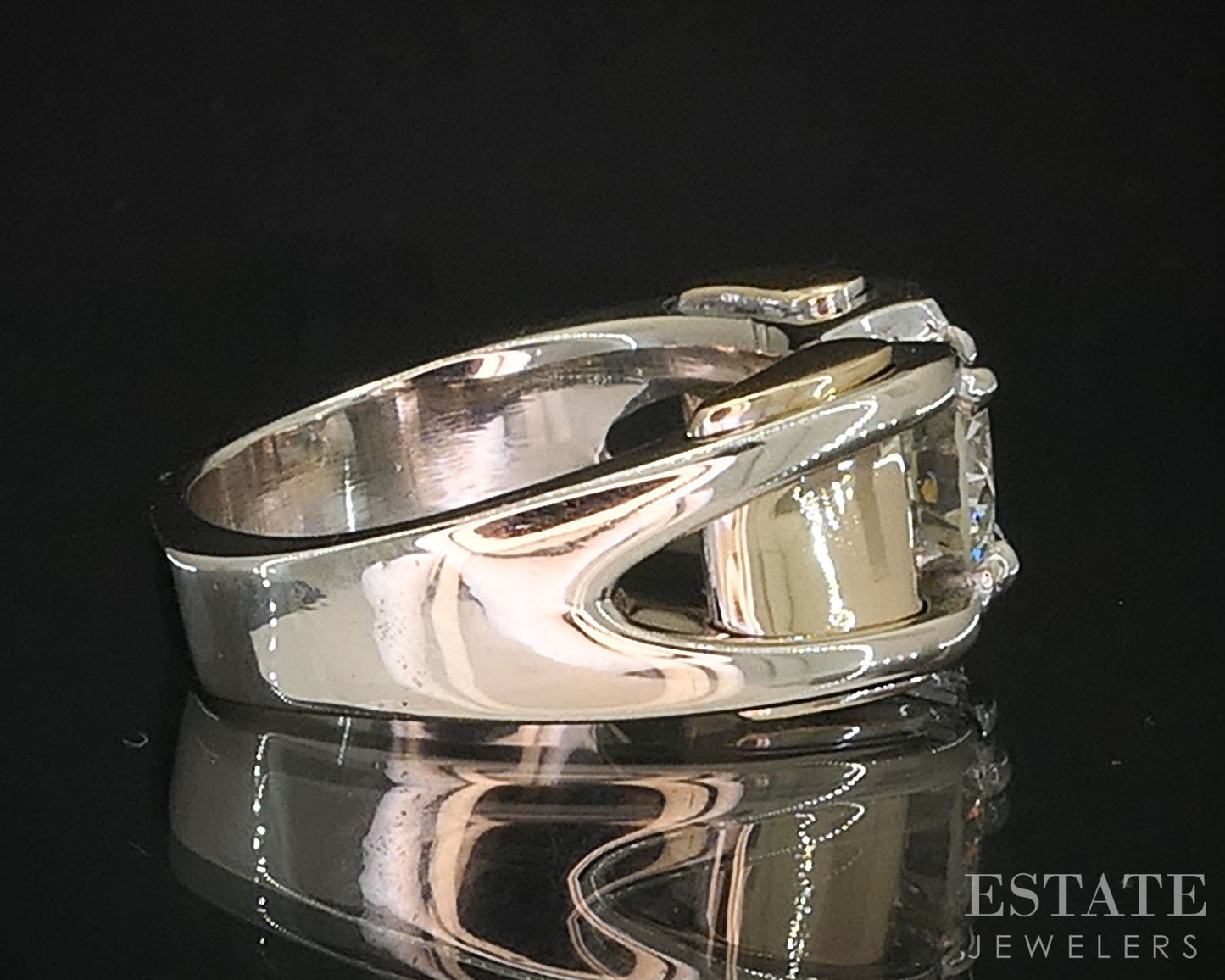 14k Two Tone Gold Round Natural .95ct Diamond Solitaire Band Ring 11.1g i19583