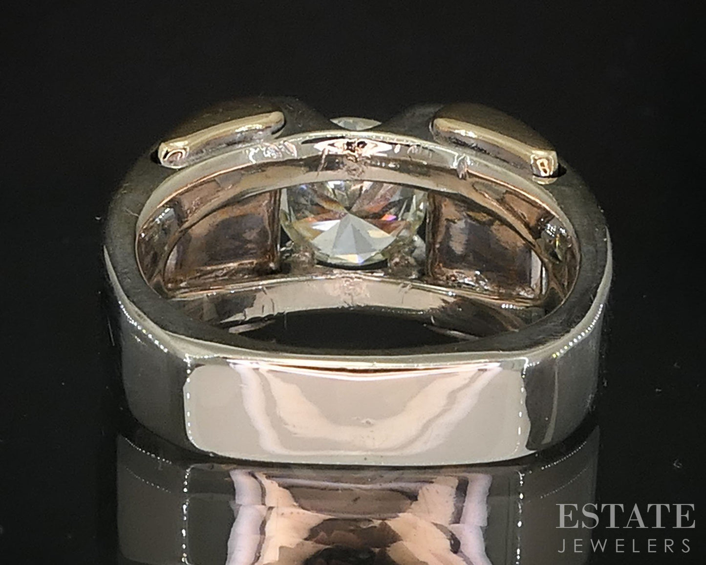 14k Two Tone Gold Round Natural .95ct Diamond Solitaire Band Ring 11.1g i19583