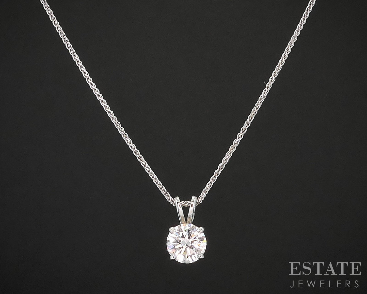 14k White Gold Round Natural 1.02ct Diamond Solitaire Necklace 3g 18"L i19585