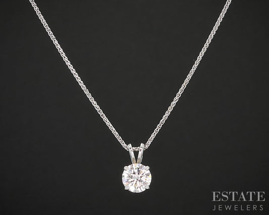 14k White Gold Round Natural 1.02ct Diamond Solitaire Necklace 3g 18"L i19585