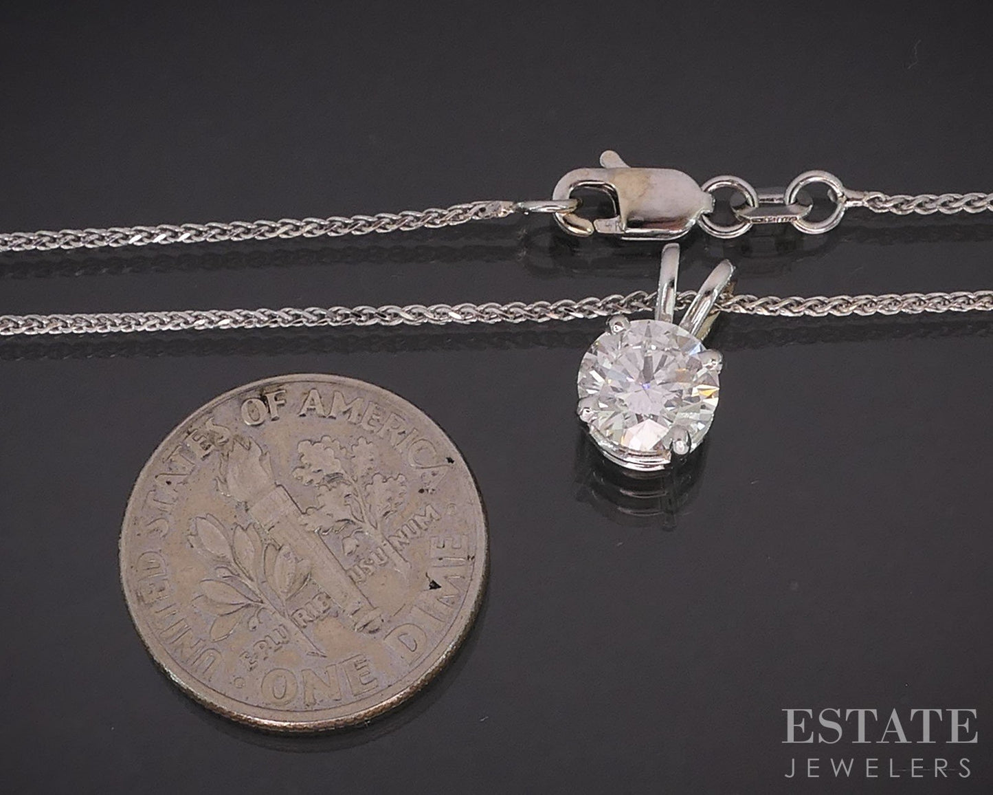 14k White Gold Round Natural 1.02ct Diamond Solitaire Necklace 3g 18"L i19585