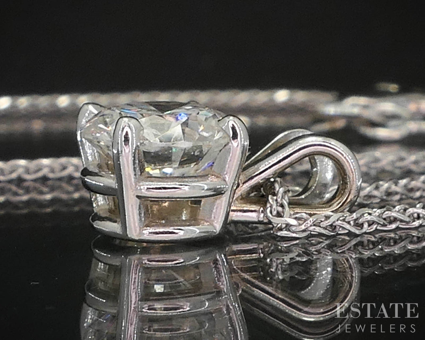 14k White Gold Round Natural 1.02ct Diamond Solitaire Necklace 3g 18"L i19585