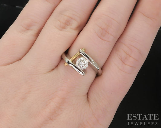 18k & 24k Two Tone Gold Round GIA Natural .70ct Diamond Solitaire Ring 9g i19645
