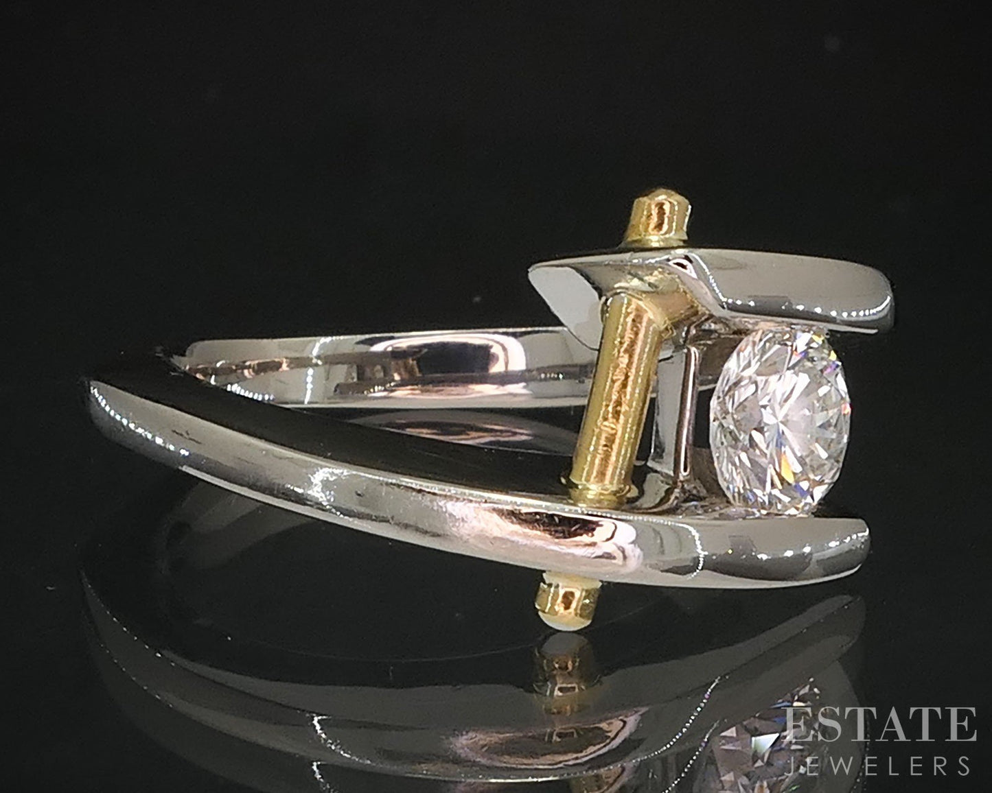 18k & 24k Two Tone Gold Round GIA Natural .70ct Diamond Solitaire Ring 9g i19645