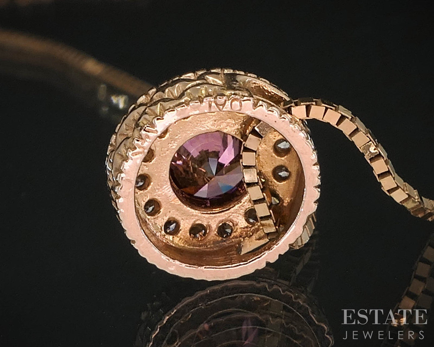 14k Rose Gold Round Natural .32ctw Pink Diamond Halo Necklace 3.1g 18"L i19626