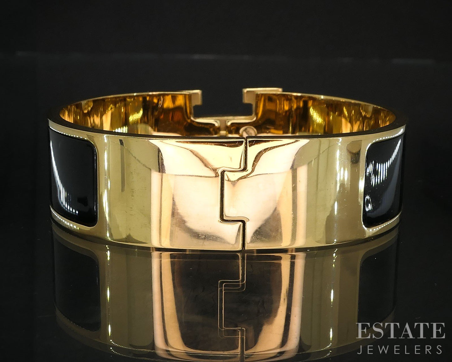 Vintage Gold Tone Hermes Enameled Clic "H" Bangle Bracelet i19636