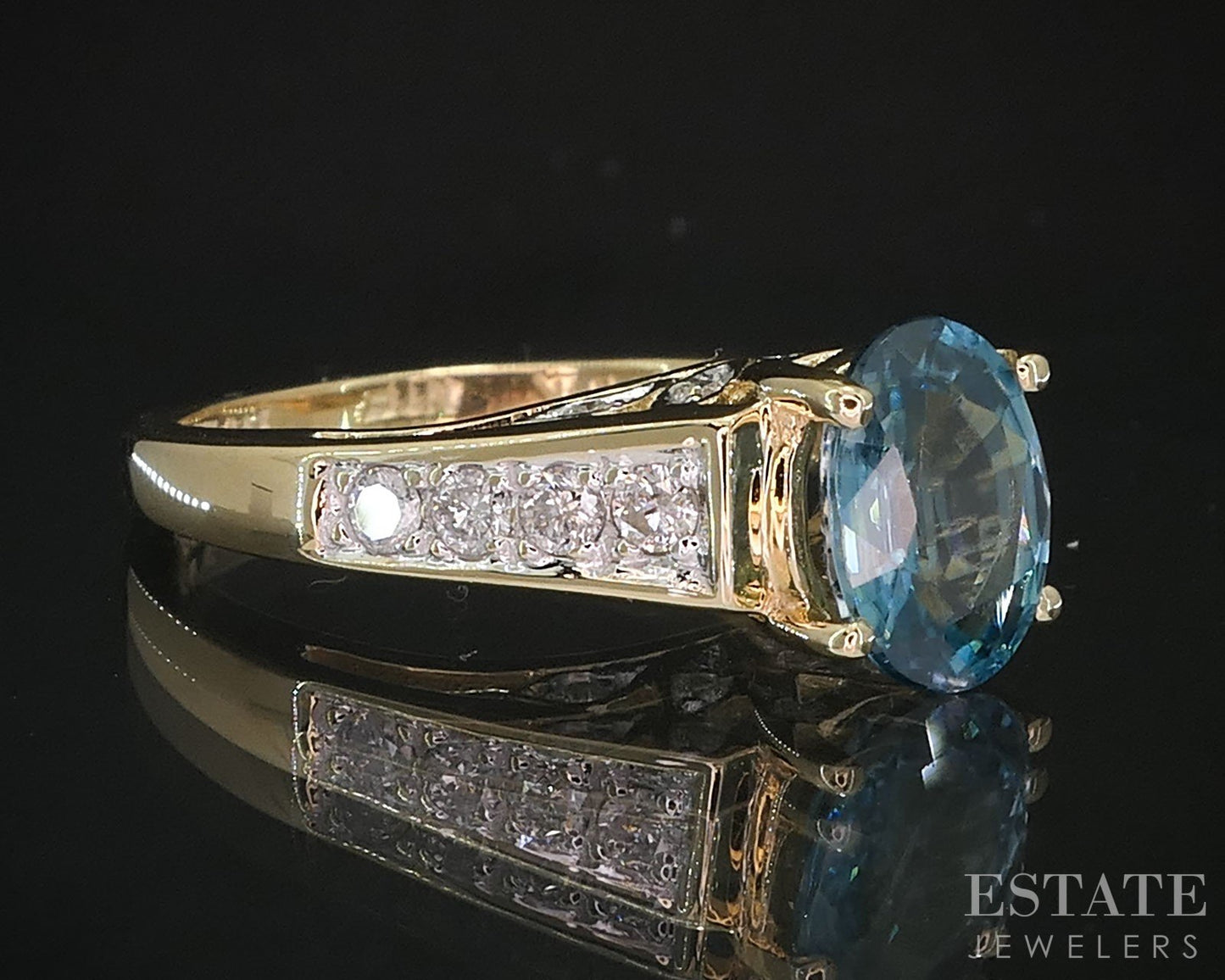 14k Yellow Gold Natural Blue Topaz & Diamond Ladies Ring 3.7g i19627
