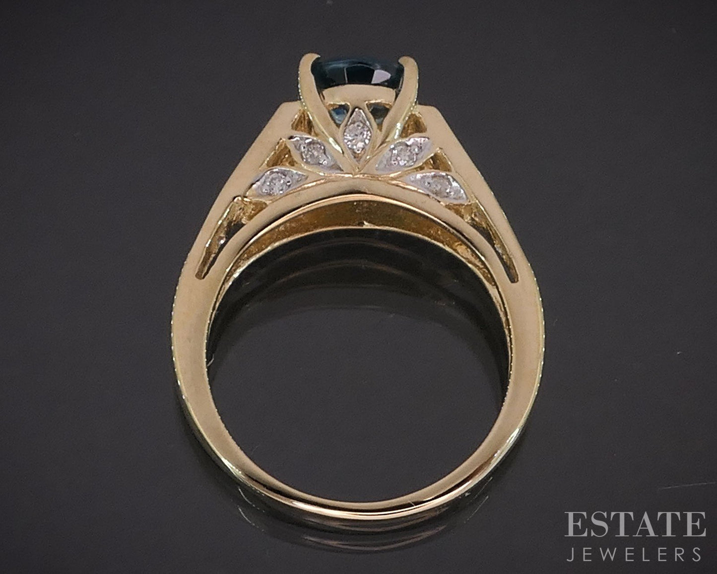 14k Yellow Gold Natural Blue Topaz & Diamond Ladies Ring 3.7g i19627