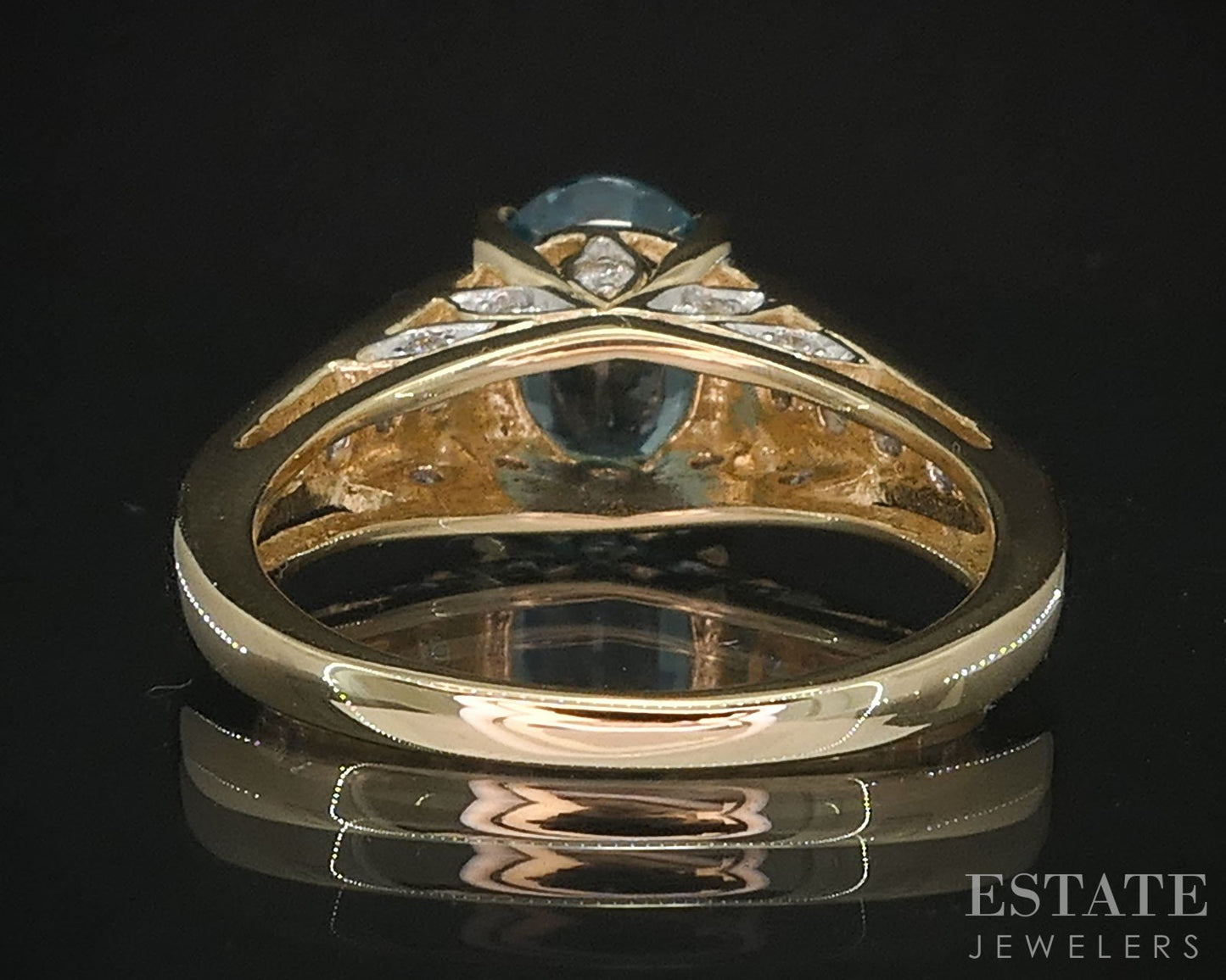 14k Yellow Gold Natural Blue Topaz & Diamond Ladies Ring 3.7g i19627