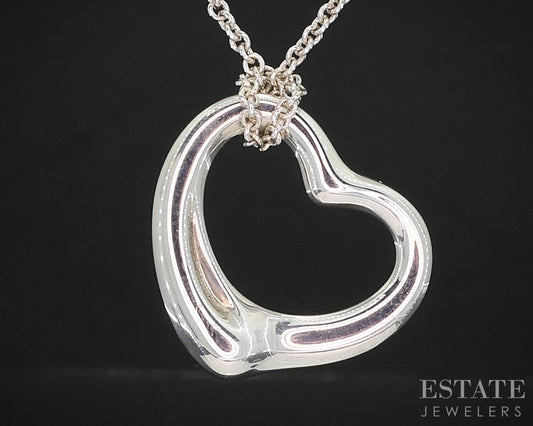 Sterling Silver Tiffany & Co. Elsa Peretti Open Heart Necklace 8.1g 20"L i19641