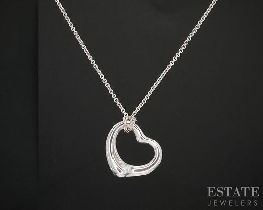Sterling Silver Tiffany & Co. Elsa Peretti Open Heart Necklace 8.1g 20"L i19641