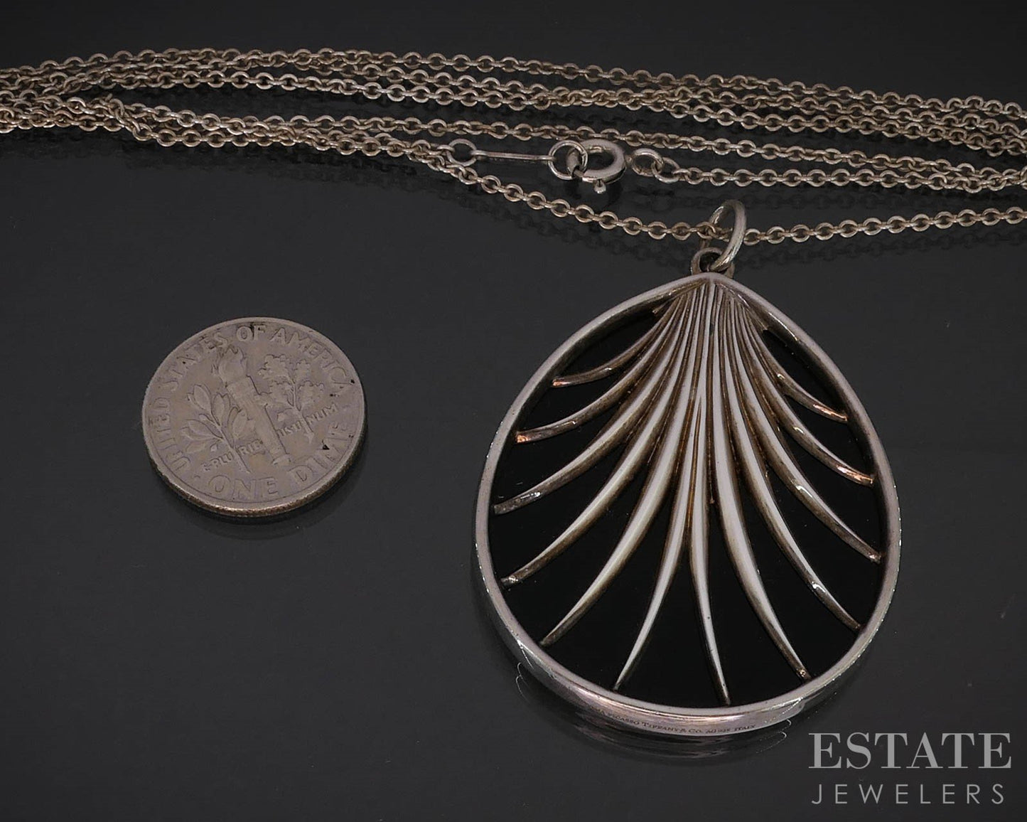 Sterling Tiffany & Co. Paloma Picasso Villa Palm Onyx Necklace 15g 30"L i19630
