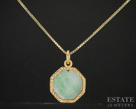 14k Yellow Gold Natural Green Jade Ying Yang Ladies Necklace 7.6g 20"L i19629