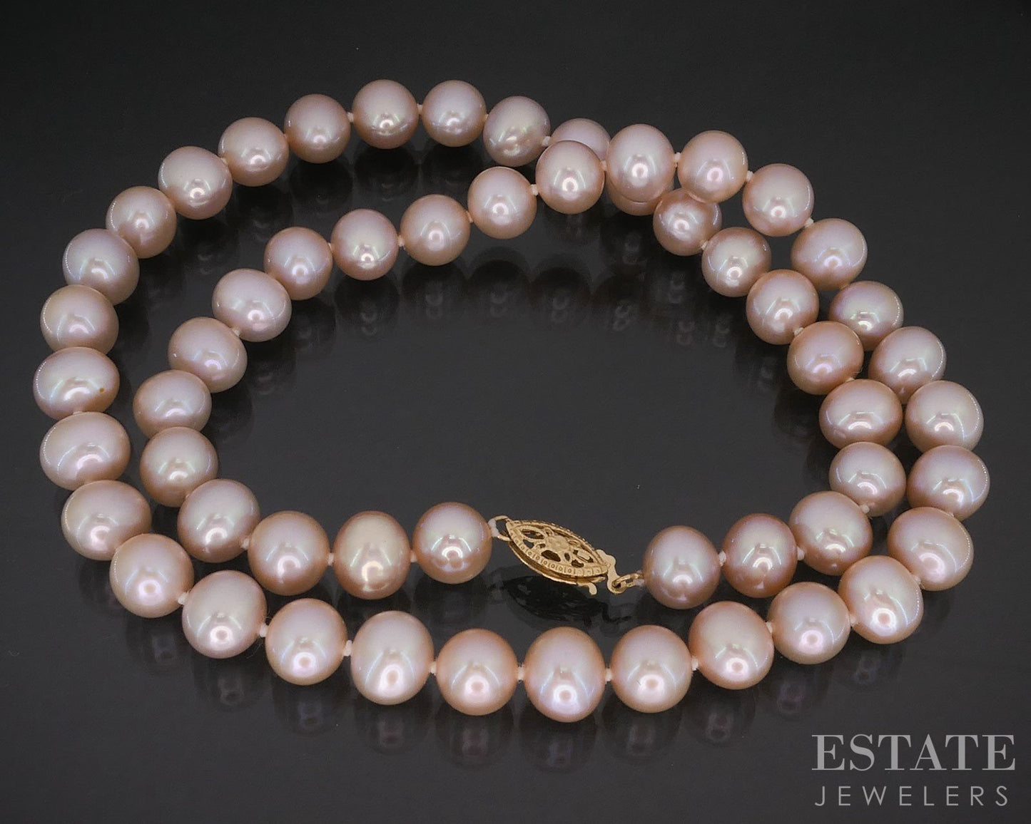 14k Yellow Gold 8.6mm Rose Colored Freshwater Pearl Ladies Necklace 18"L i19514b