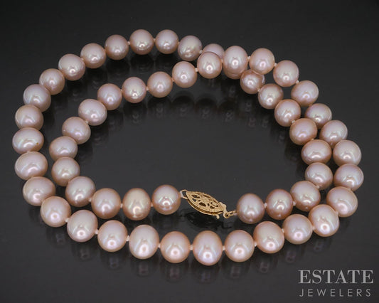 14k Yellow Gold 8.6mm Rose Colored Freshwater Pearl Ladies Necklace 18"L i19514b