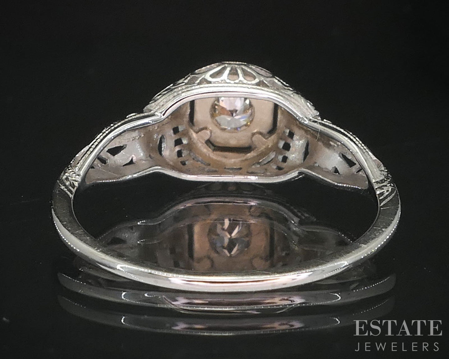 Antique 18k White Gold Natural .07ct Diamond Filigree Solitaire Ring i19657b
