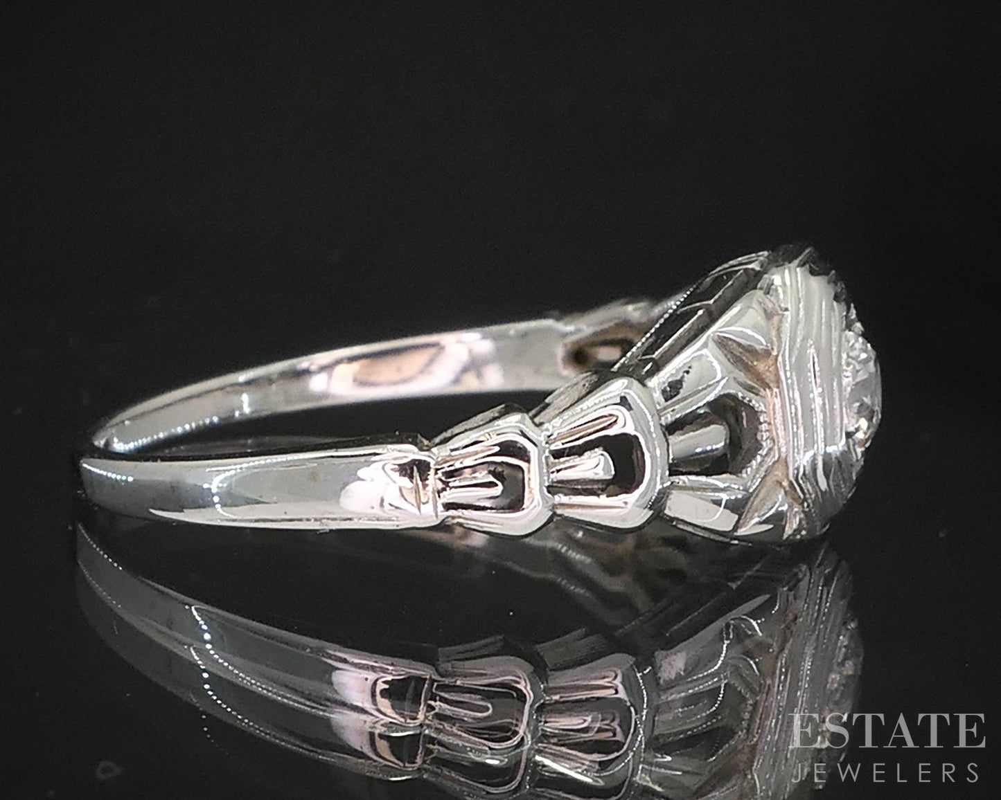 Antique 18k White Gold Natural .13ct Diamond Filigree Solitaire Ring i19648b