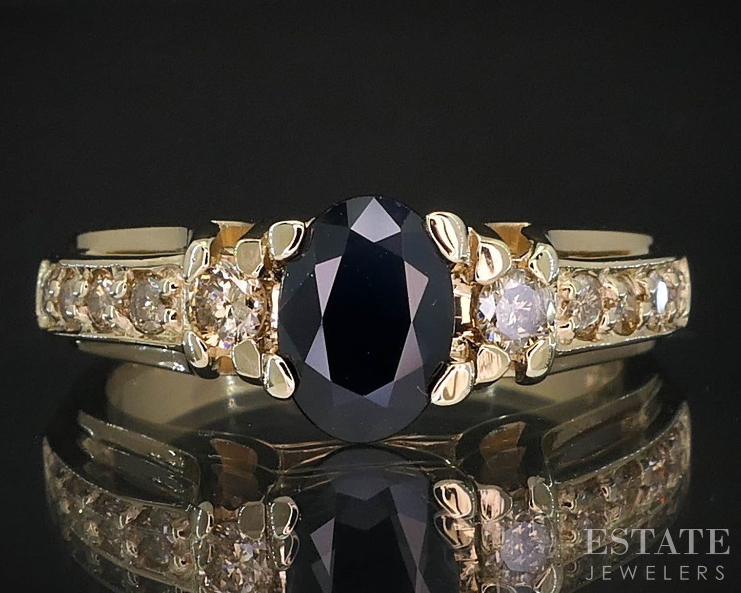 14k Yellow Gold Natural Blue Sapphire & Diamond Ladies Ring 4.4g i19646b