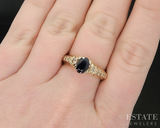 14k Yellow Gold Natural Blue Sapphire & Diamond Ladies Ring 4.4g i19646b