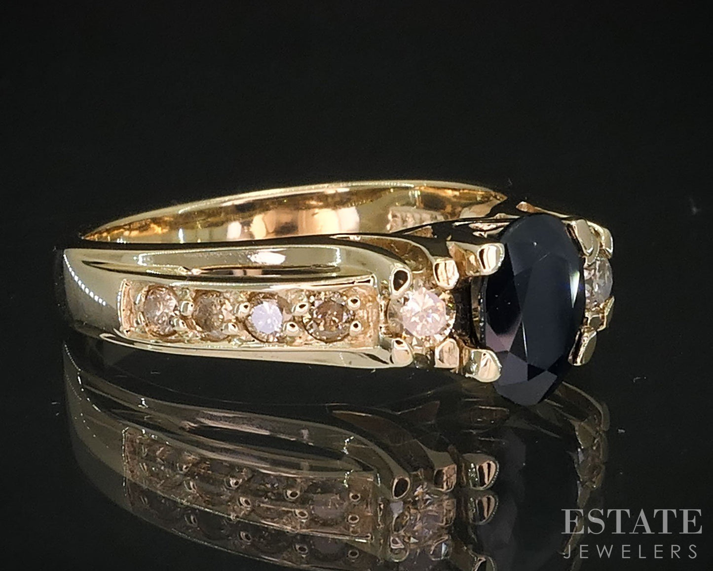 14k Yellow Gold Natural Blue Sapphire & Diamond Ladies Ring 4.4g i19646b