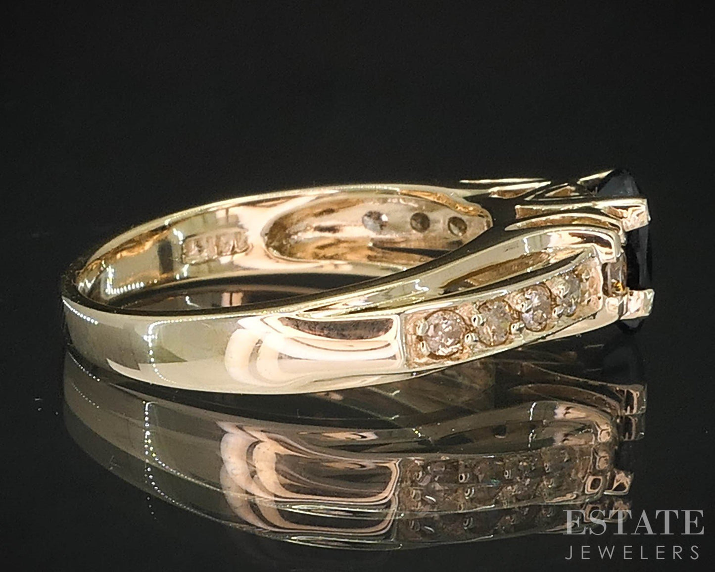 14k Yellow Gold Natural Blue Sapphire & Diamond Ladies Ring 4.4g i19646b