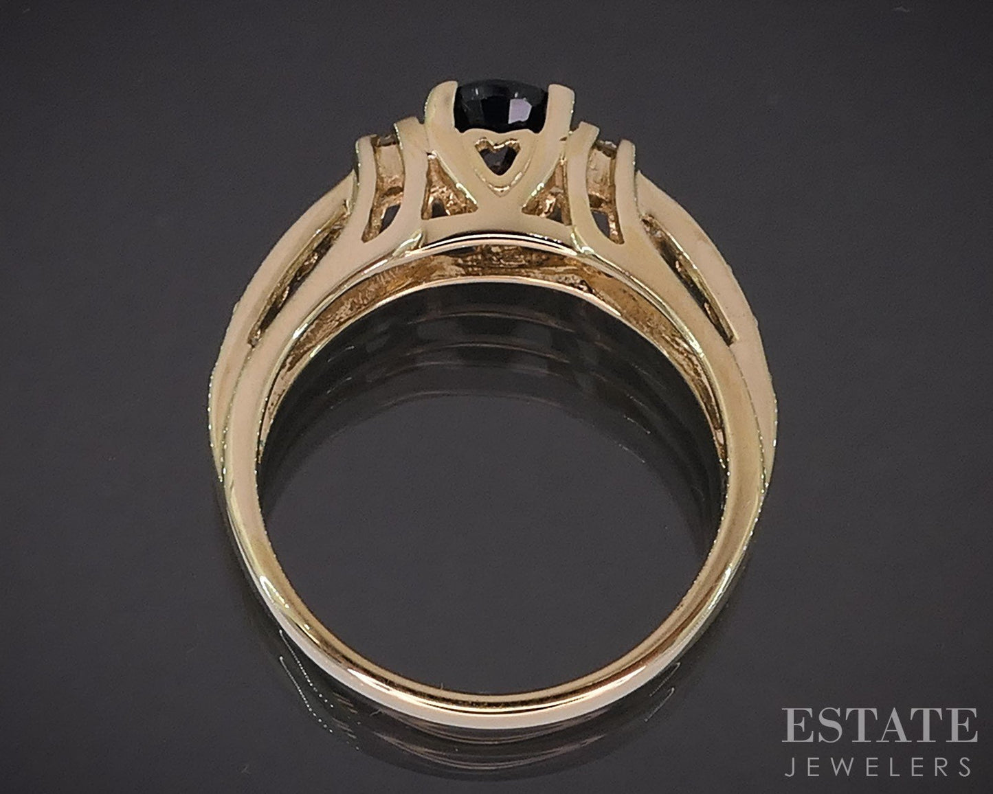 14k Yellow Gold Natural Blue Sapphire & Diamond Ladies Ring 4.4g i19646b