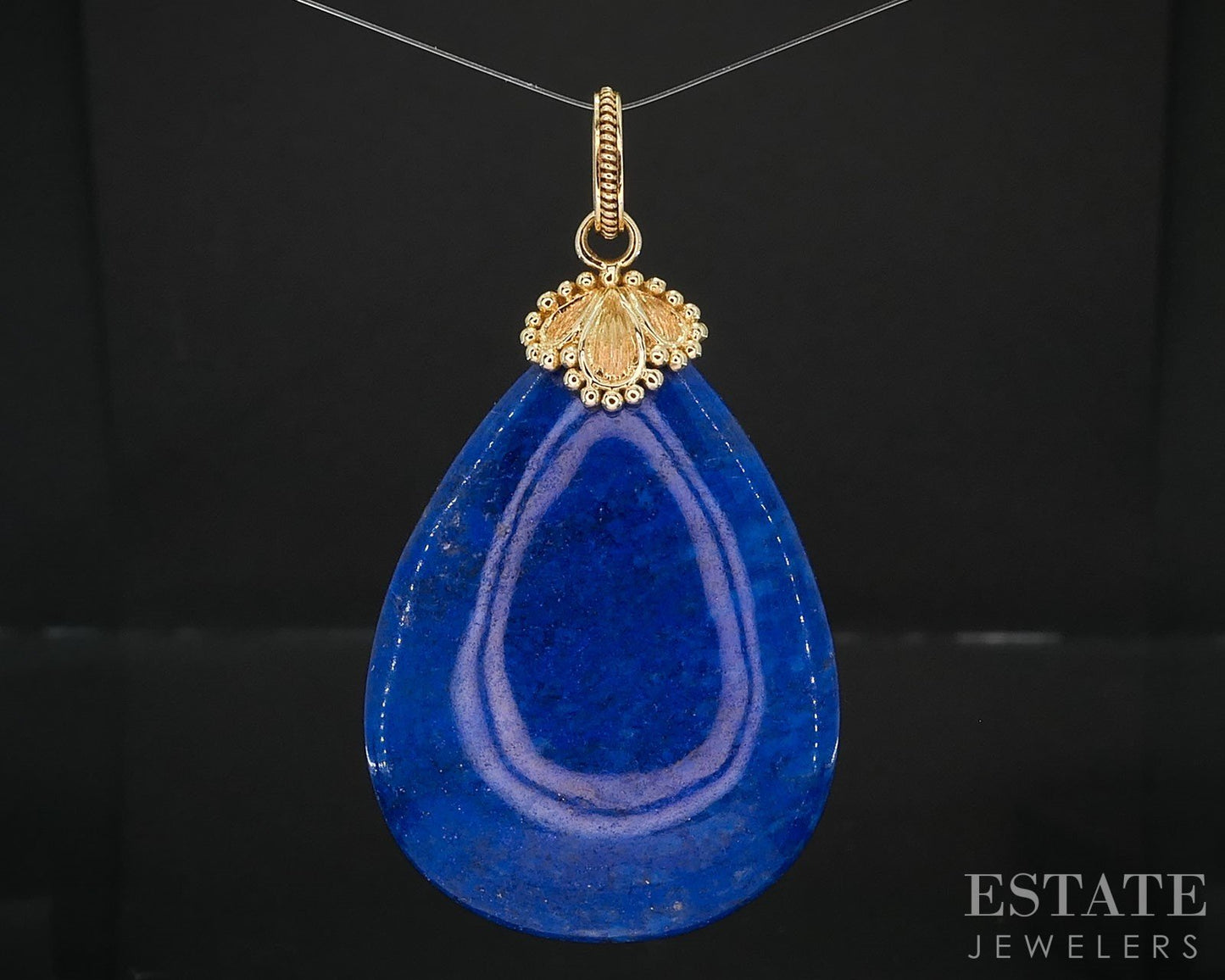 18k Yellow Gold Natural Lapis Large Teardrop Pendant 20.8g i19649b