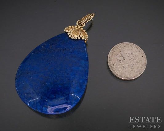 18k Yellow Gold Natural Lapis Large Teardrop Pendant 20.8g i19649b