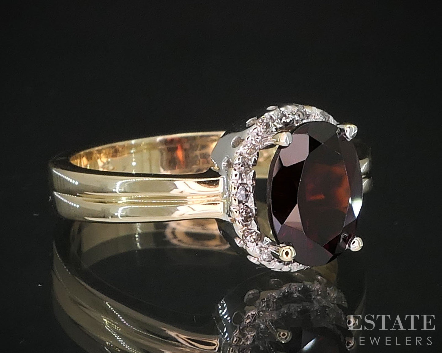 14k Yellow Gold Oval Natural Garnet & Diamond Ladies Halo Ring 3.6g i19656b