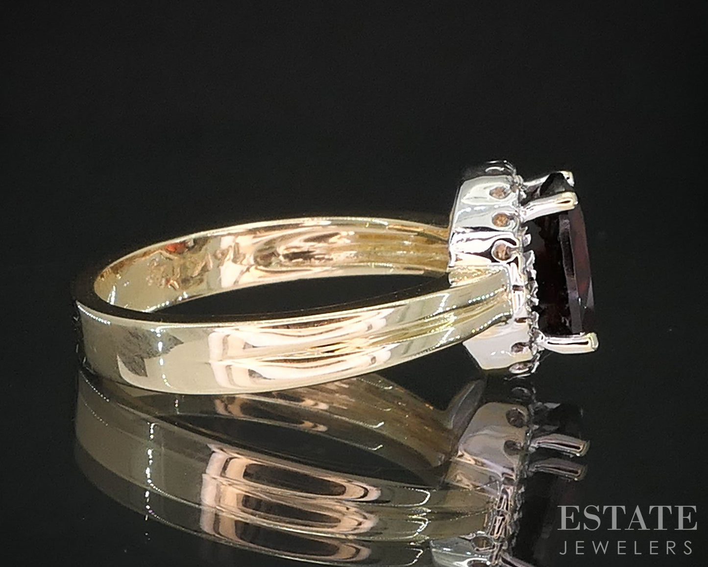 14k Yellow Gold Oval Natural Garnet & Diamond Ladies Halo Ring 3.6g i19656b