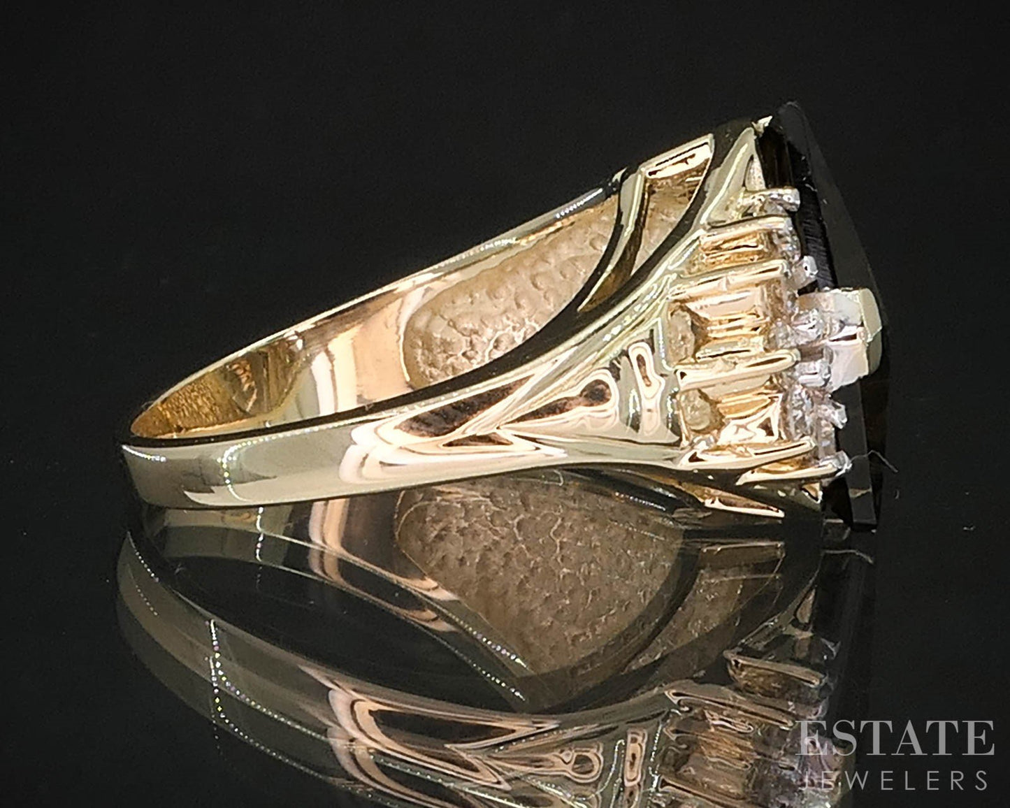 14k Yellow Gold Fancy Cut Natural Smoky Quartz & Diamond Ring 6.2g i19663b