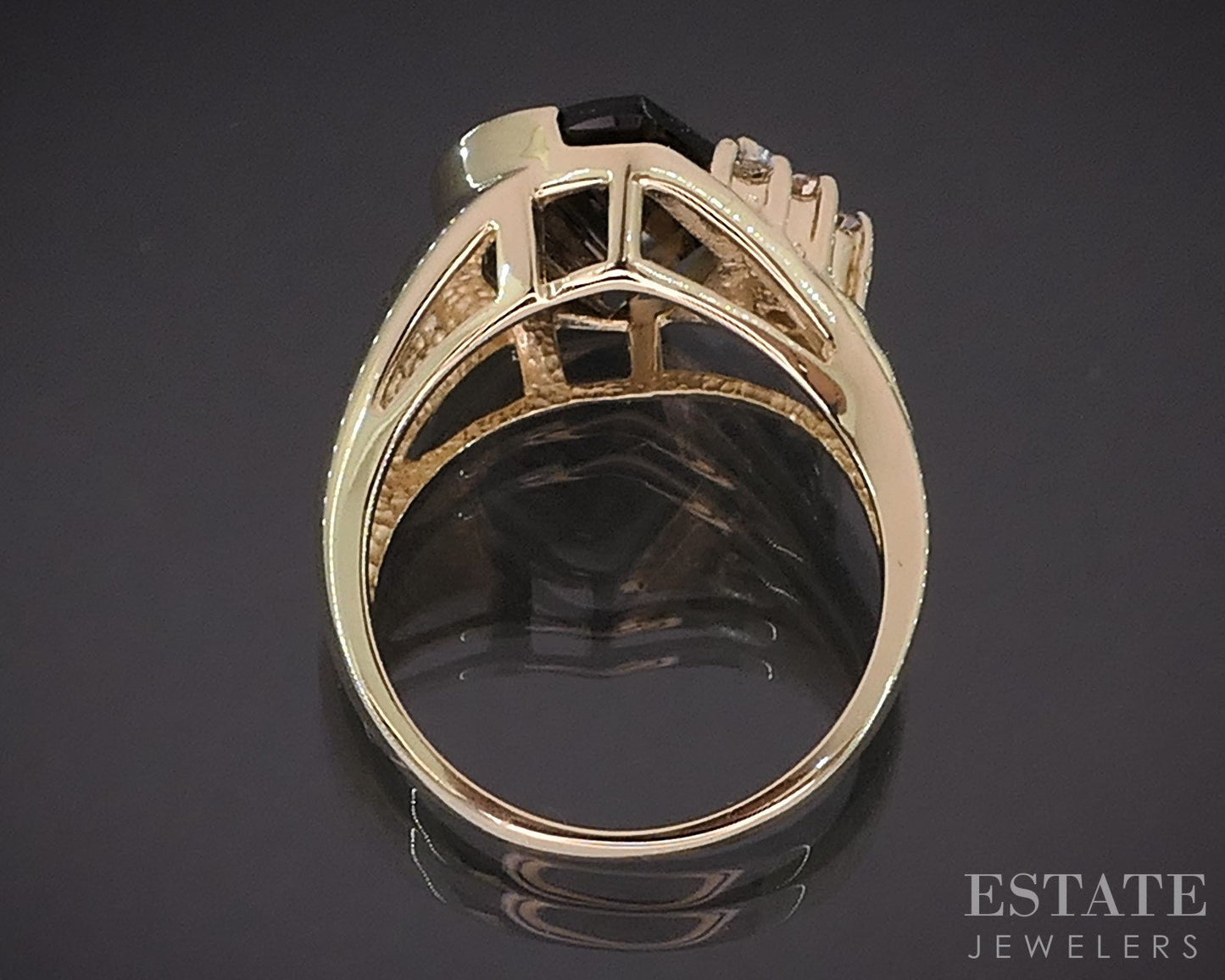 14k Yellow Gold Fancy Cut Natural Smoky Quartz & Diamond Ring 6.2g i19663b