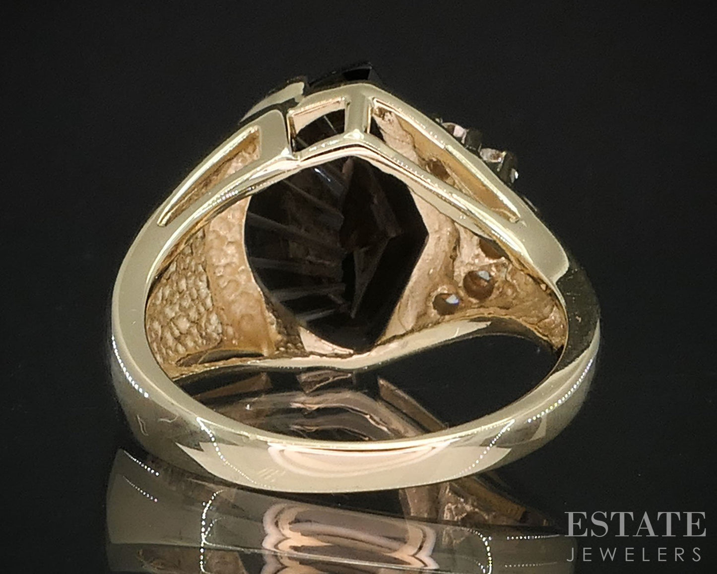 14k Yellow Gold Fancy Cut Natural Smoky Quartz & Diamond Ring 6.2g i19663b