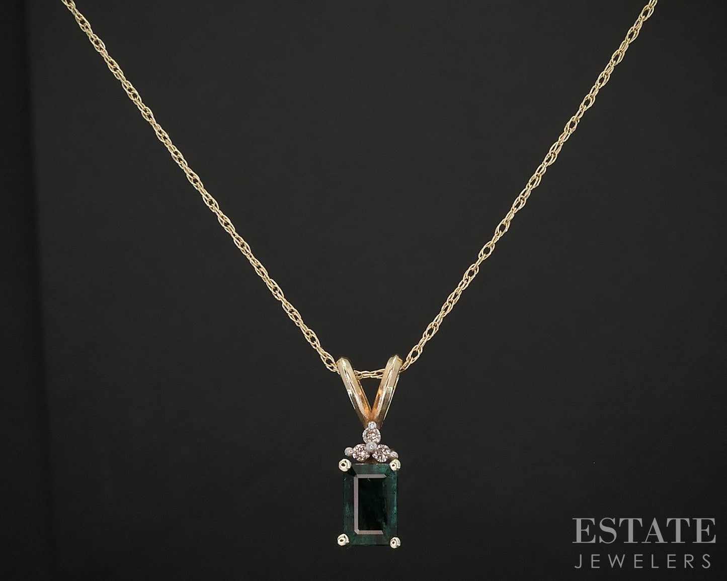 14k Yellow Gold Natural Emerald & Diamond Ladies Necklace 1.5g 19"L i19661b