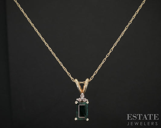 14k Yellow Gold Natural Emerald & Diamond Ladies Necklace 1.5g 19"L i19661b