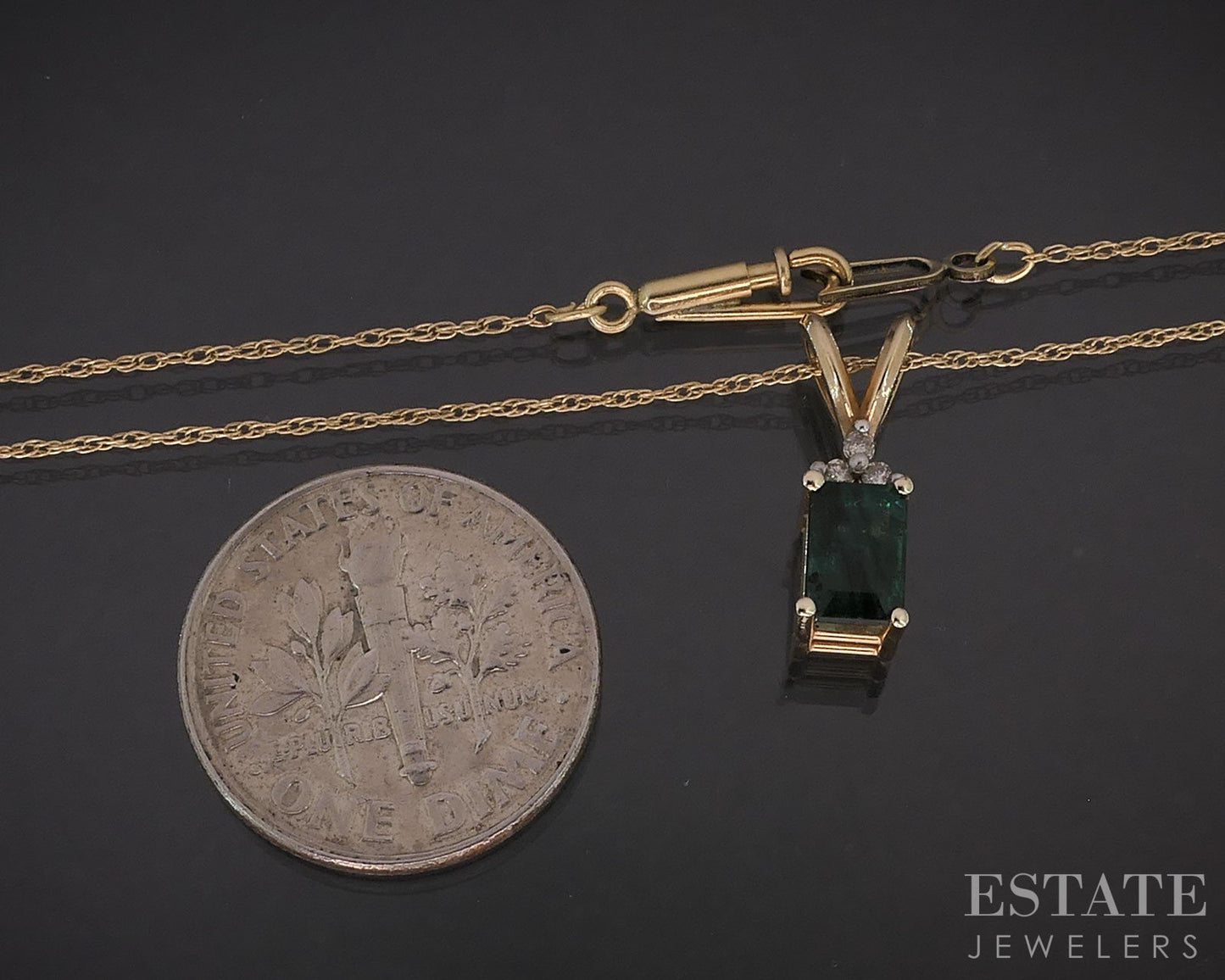 14k Yellow Gold Natural Emerald & Diamond Ladies Necklace 1.5g 19"L i19661b