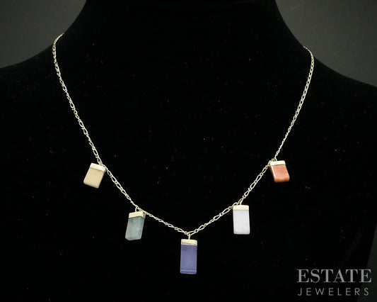 14k Yellow Gold Natural Multi Colored Jade Ladies Necklace 5.1g 18"L i19652b