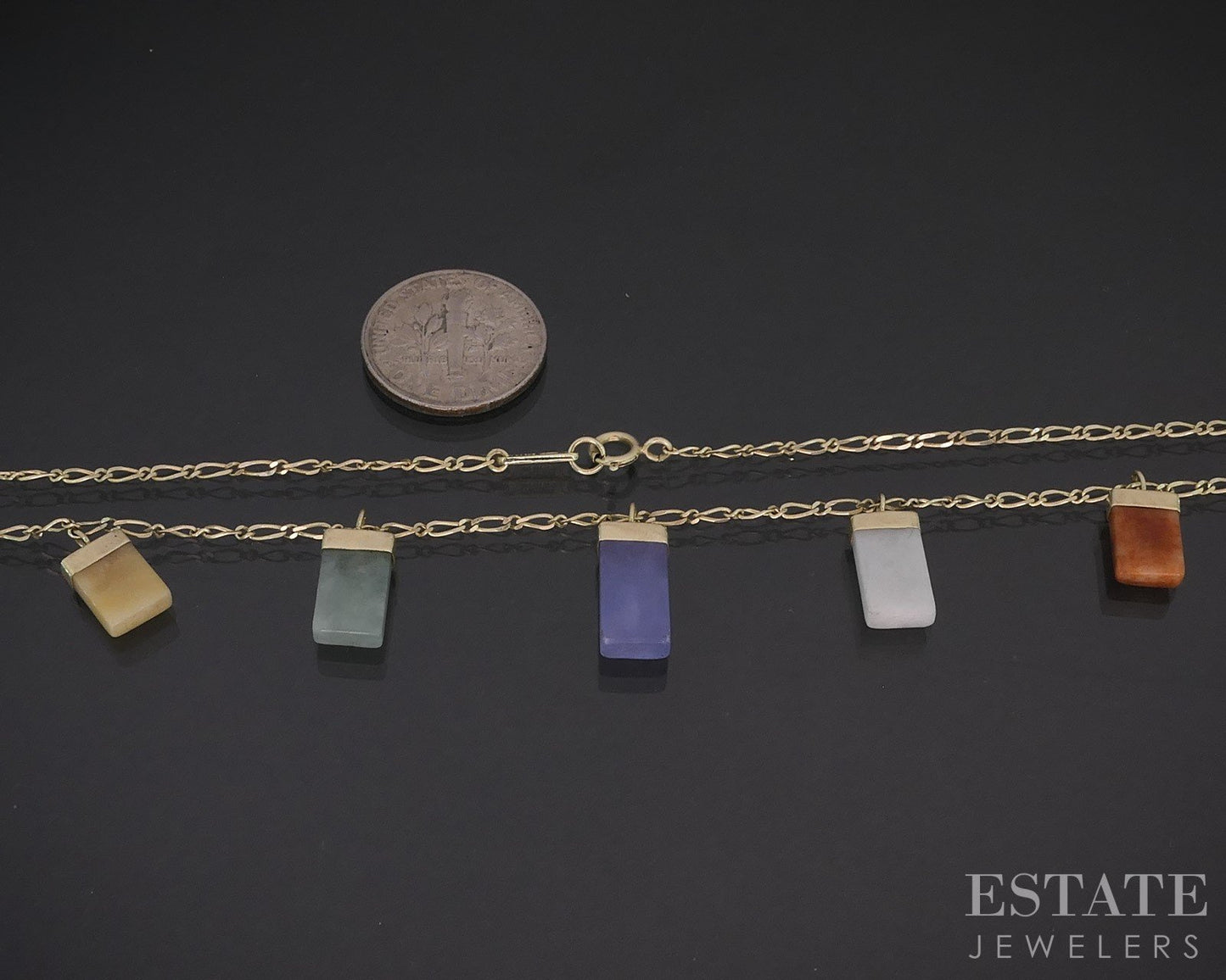 14k Yellow Gold Natural Multi Colored Jade Ladies Necklace 5.1g 18"L i19652b
