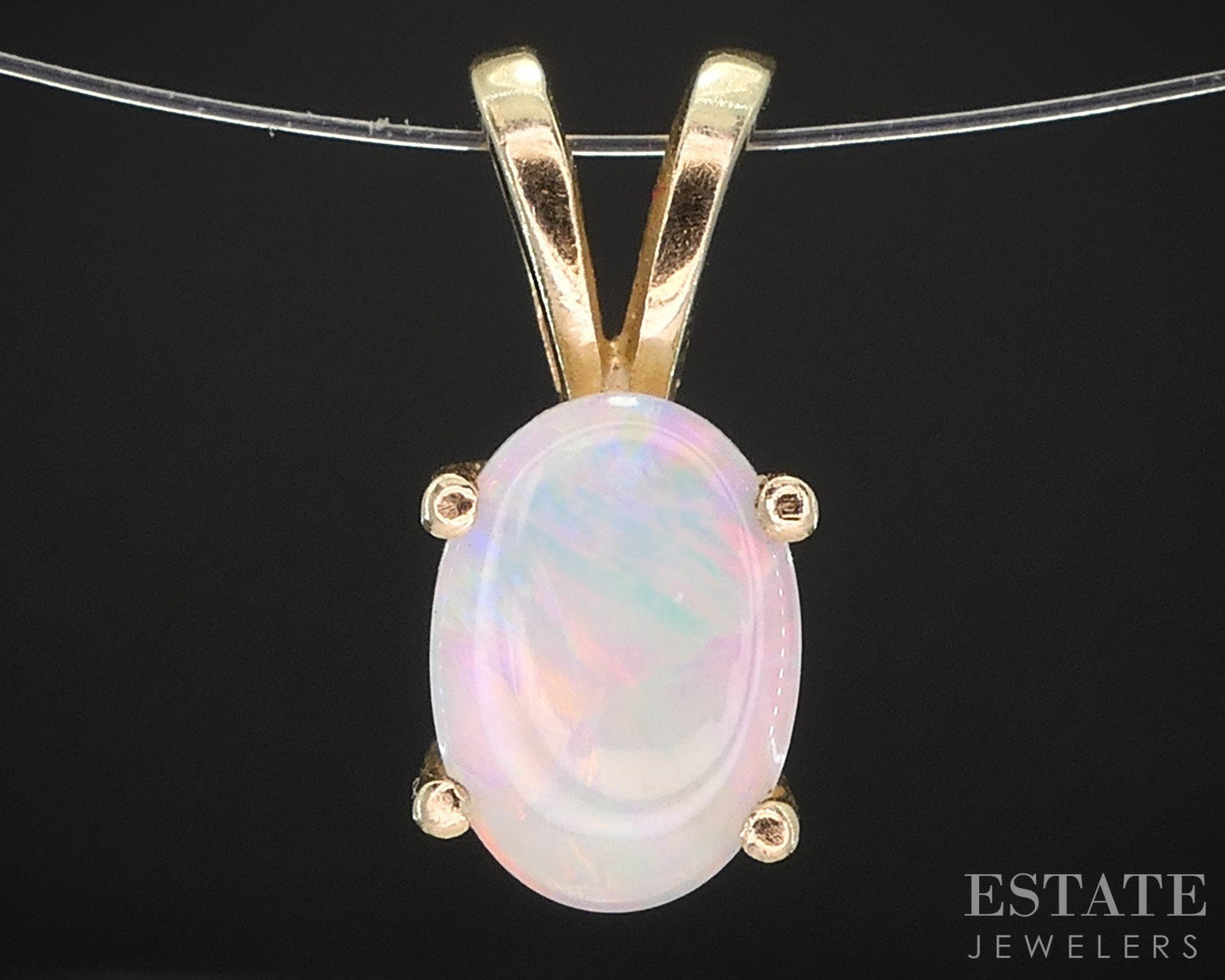 14k Yellow Gold Oval Natural Opal Solitaire Ladies Pendant 0.6g i19659b