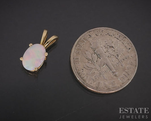 14k Yellow Gold Oval Natural Opal Solitaire Ladies Pendant 0.6g i19659b