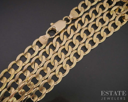 14k Yellow Gold 6mm Flat Curb Chain Link Mens Necklace 24.9g 20"L i19651b