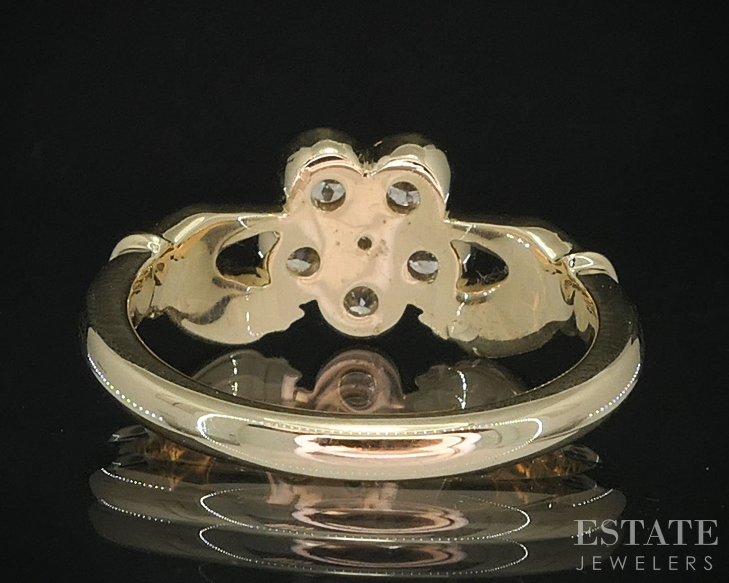 14k Yellow Gold OEC Natural Diamond Gimmel Claddagh Cluster Ring 4g i19665