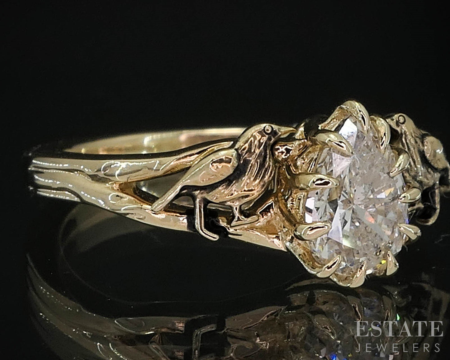 Custom 14k Yellow Gold Pear Natural .67ct Diamond Bird Solitaire Ring i19660