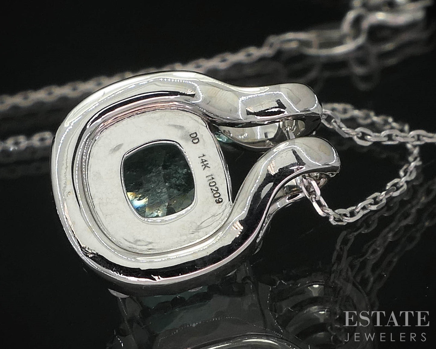 14k White Gold Natural Green Beryl & Diamond Ladies Necklace 4.6g 18"L i19671