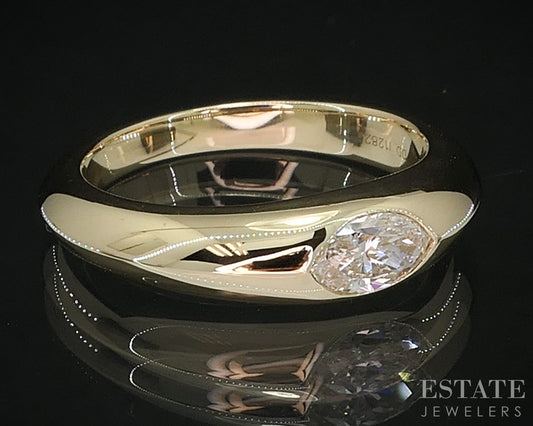 14k Yellow Gold Marquise Natural .37ct Diamond Solitaire Band Ring 5.4g i19662