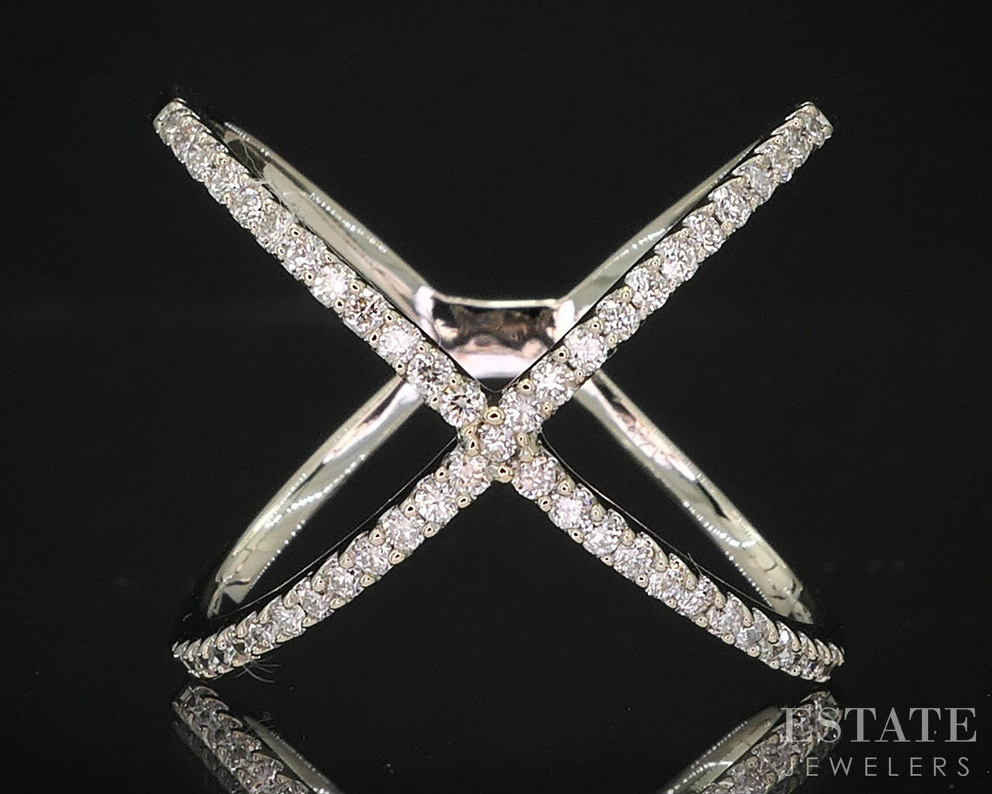 14k White Gold Natural .24ctw Diamond Ladies X-Band Ring 3.6g i19689b