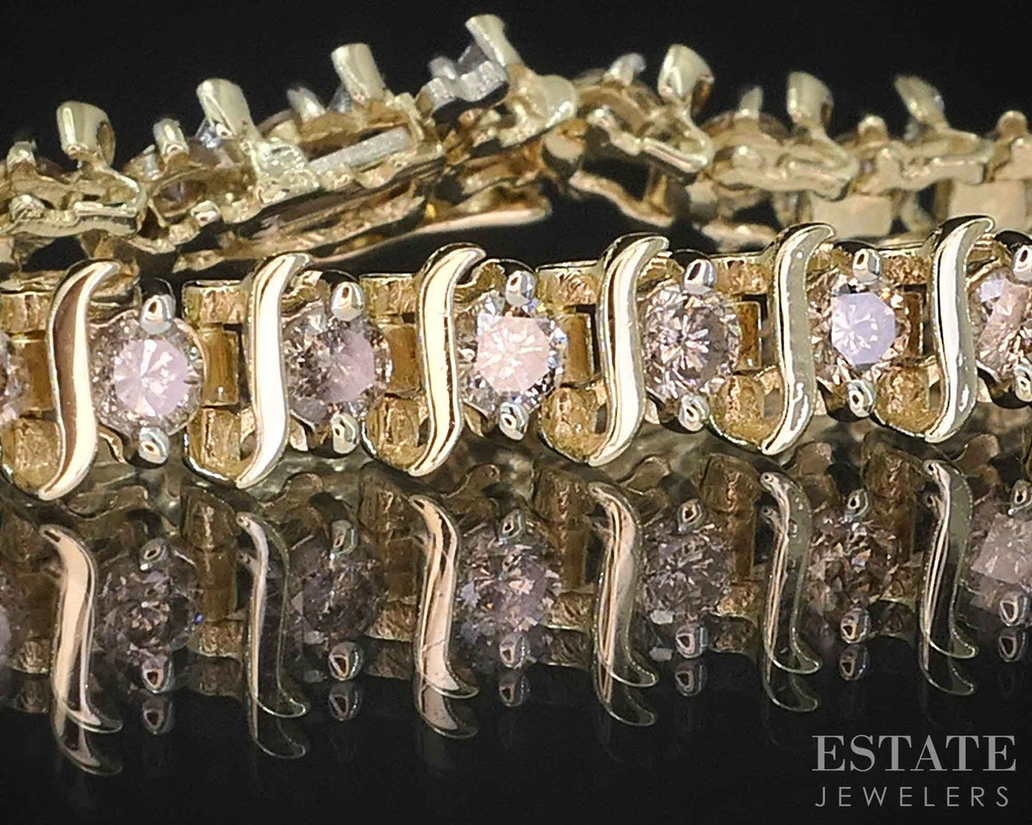 14k Yellow Gold Natural 2.5ctw Diamond S-Link Tennis Bracelet 14g 7"L i19691b