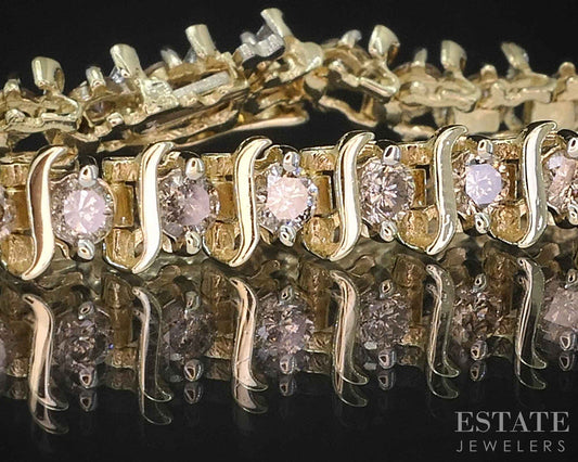 14k Yellow Gold Natural 2.5ctw Diamond S-Link Tennis Bracelet 14g 7"L i19691b
