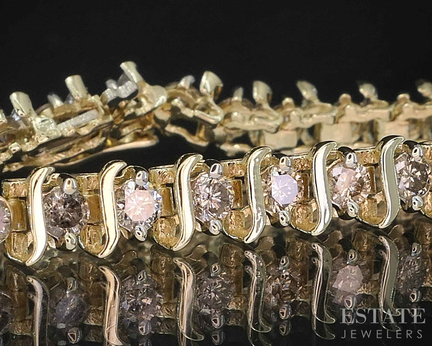 14k Yellow Gold Natural 2.5ctw Diamond S-Link Tennis Bracelet 14g 7"L i19691b