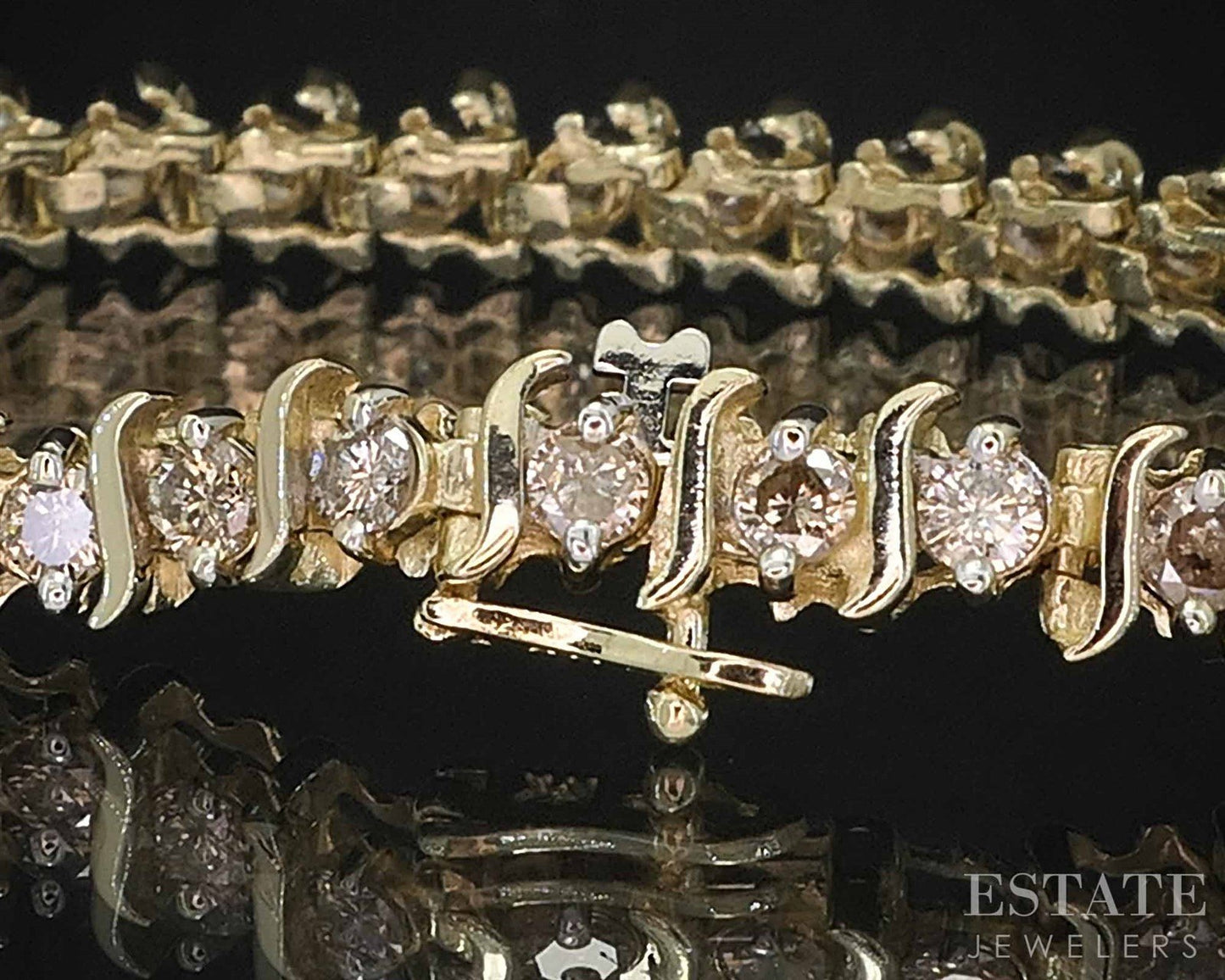 14k Yellow Gold Natural 2.5ctw Diamond S-Link Tennis Bracelet 14g 7"L i19691b